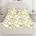 Layers Toughened Cotton Bedsheet for Double Bed King Size with Pillow Cover Set 225 TC Yellow Floral Pattern