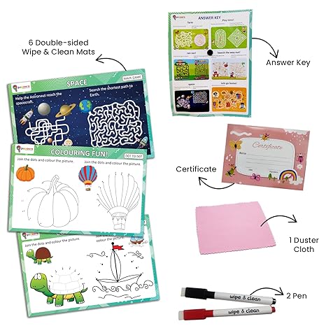 Popcorn Games & Puzzles Mazes and Dot to Dot Reusable Activity Mats with 2 Marker Pens Gifts