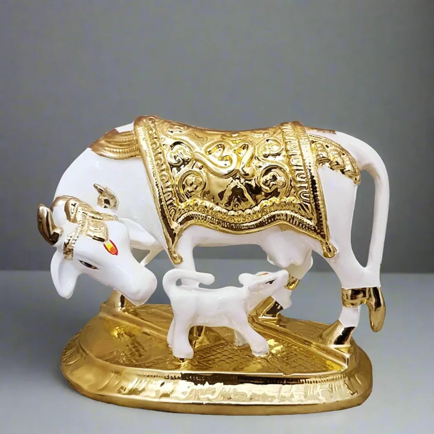 Alila Vastu Kamdhenu Cow with Calf Idol 24K Gold & 999 Silver Plated