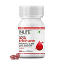 INLIFE Chelated Iron Folic Acid Supplement with Vitamin C, E, B12, Zinc & Selenium for Men Women - 60 Vegetarian Tablets (Pack of 1)