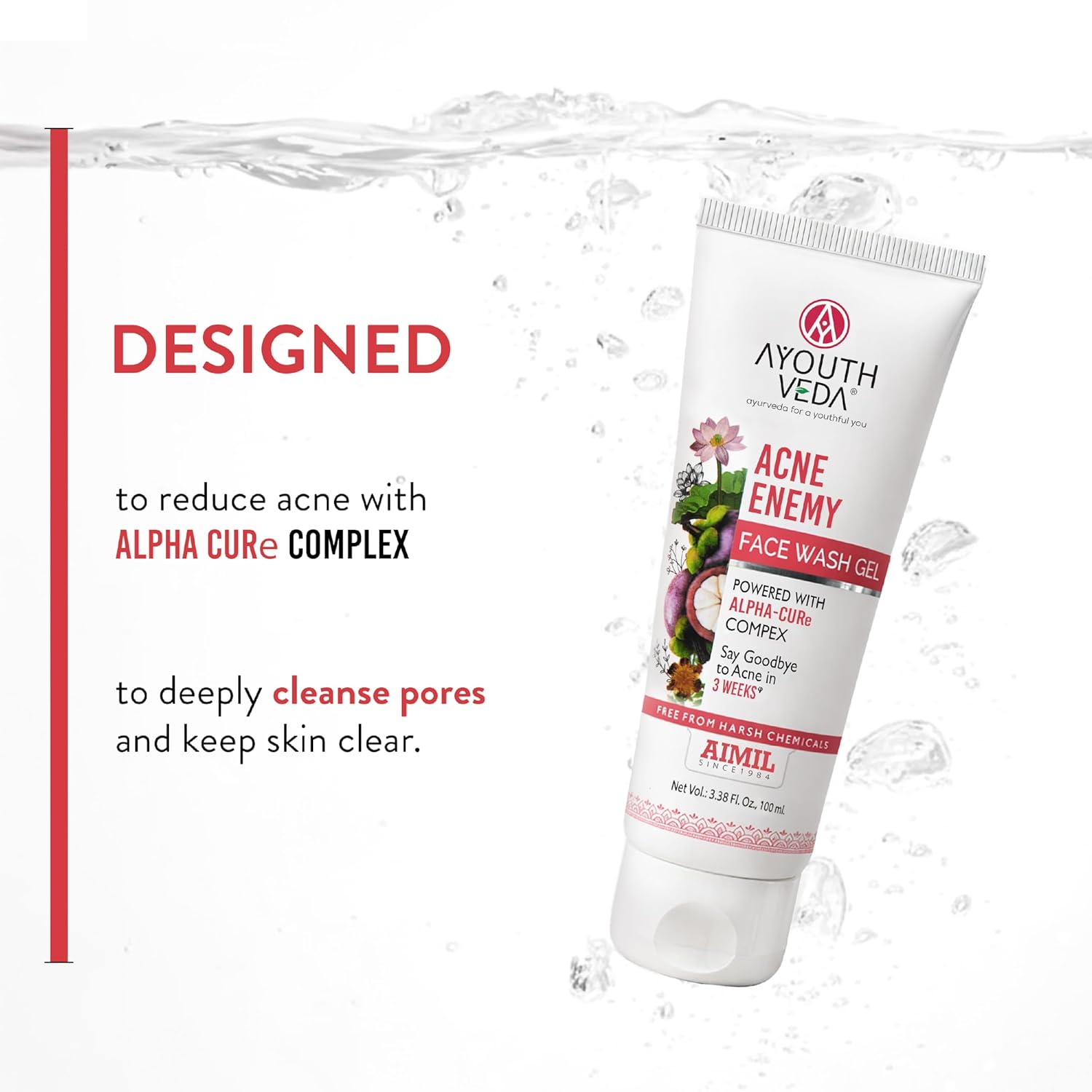 Ayouthveda Acne Enemy Face Wash Gel for Oily Skin | Acne & Pimple Control | Deep-Cleansing, Oil-Balancing & Pore-Purifying | Sulphate-Free Formula with Alpha-CURe Complex (α-Mangostin) & Garcinia | 100ml (Pack of 1)