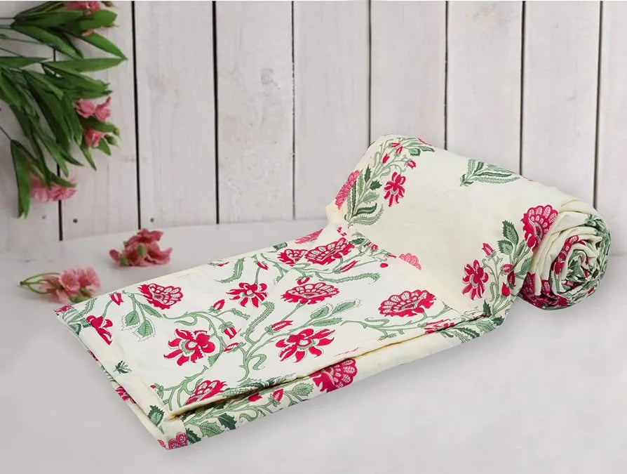 Trance Home Linen 150 GSM Pure Cotton Reversible Dohar Double Bed Size Ac Blanket Comforter Soft Light-Weight Bed Blanket Colour Aangan Red