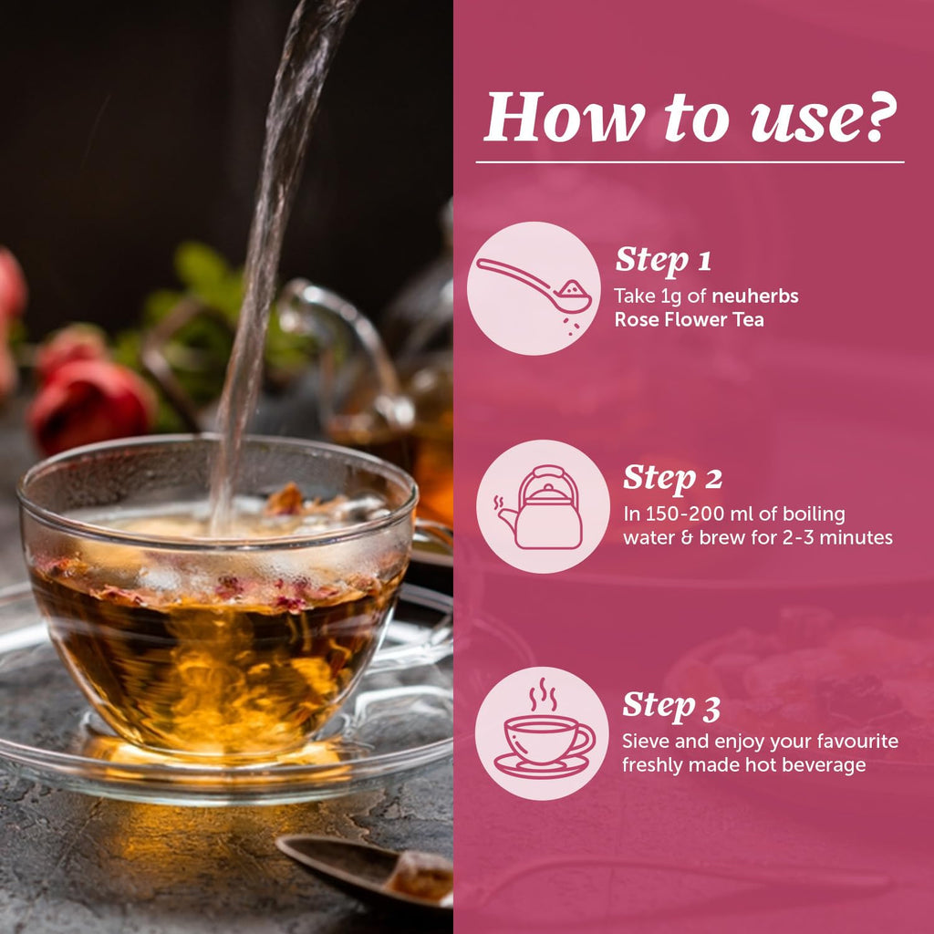 Neuherbs Rose Flower Tea 50g| Promote Skin Glow | 100% Clean, Natural & Pure | Rich In Antioxidant | Caffeine Free Tea