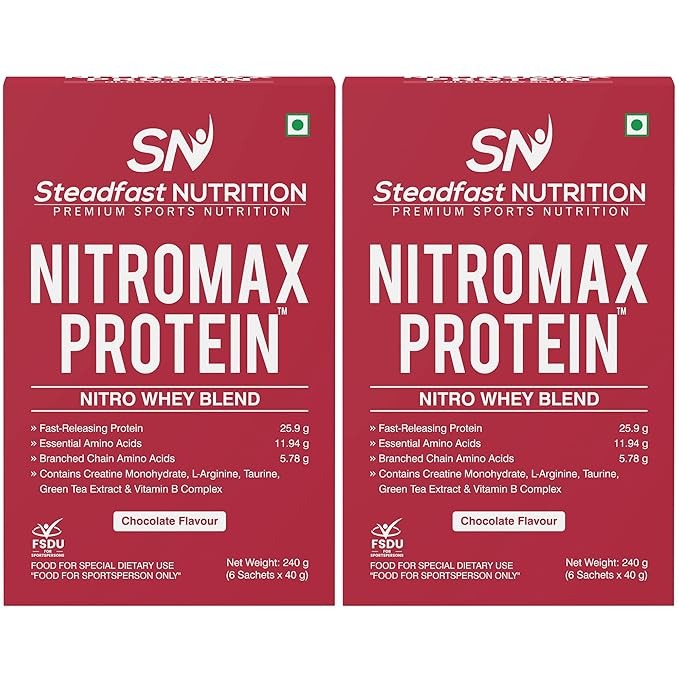 Steadfast Nutrition Nitromax Protein Chocolate - 40 gms Each (6 sachets) (Pack of 2)