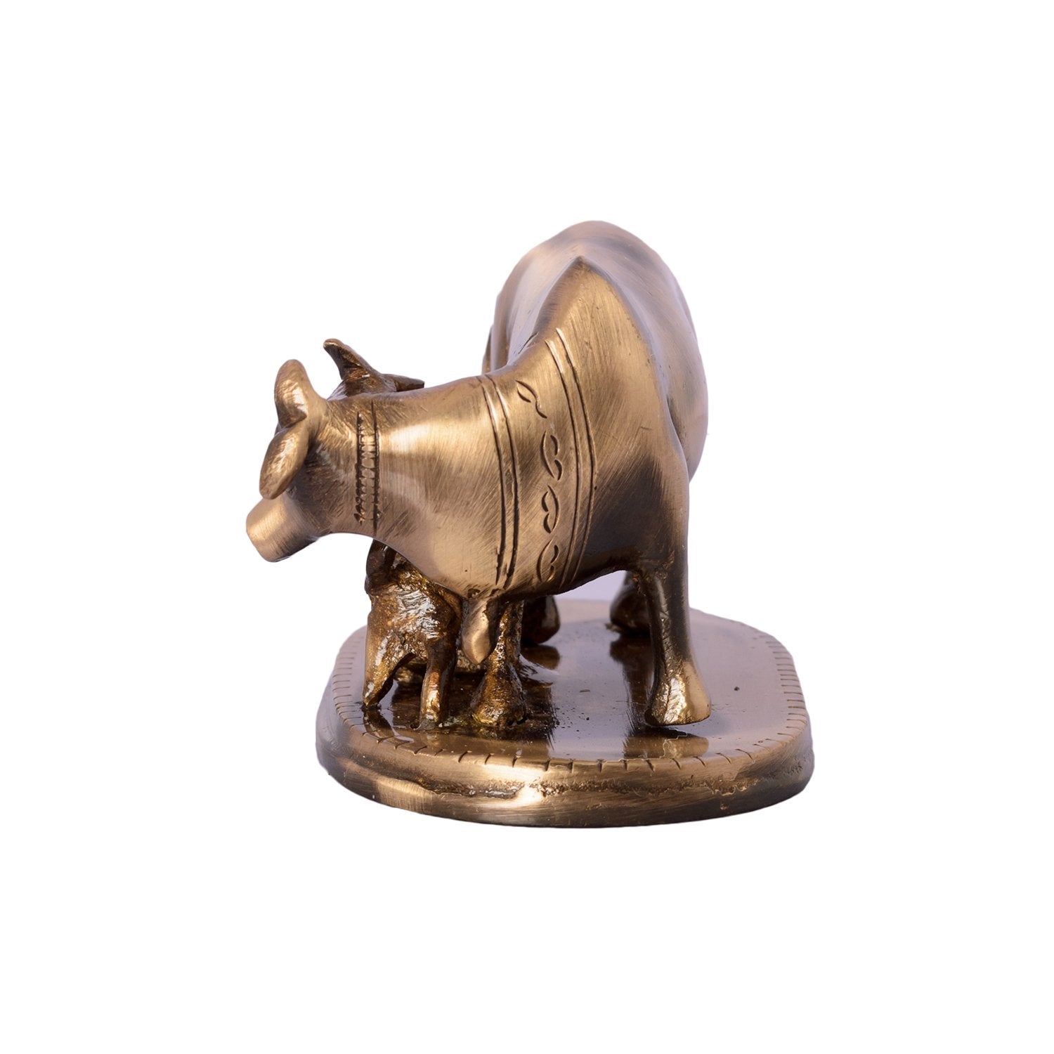 Ecraftindia Kamdhenu Cow and Calf Sculpture Brass Showpiece | Brown