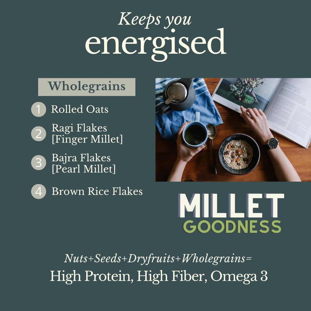 Fulfilling Muesli Sugar free - Pumpkin, Flax & Chia seeds, Dry fruit & Nuts - Rolled Oats + Millet flakes | No added Sugar snack | Gluten free Healthy Breakfast 700g
