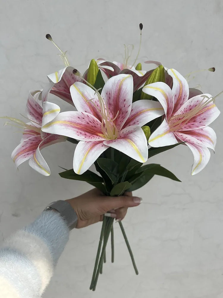 Lifelike Artificial Lily Flower Bunch Perfect for Vase/Pot Decoration 36 cm Height Set of 4 Stems