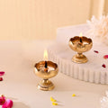 Craftvatika Brass Lotus Diya for Puja Set of 2 Lotus Flower Diya