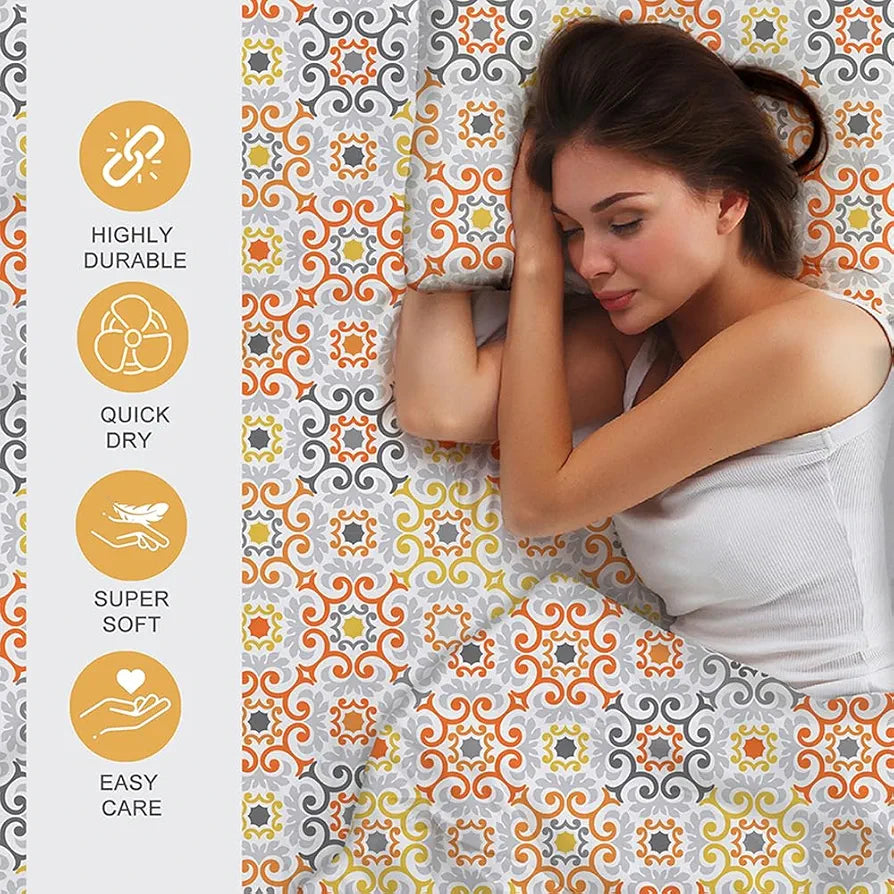 Layers Zen Cotton Blend King Bedsheet Set 1 King Cotton Bedsheet & 2 Pillow Covers Breathable & Anti-Wrinkle 225 CVC Orange