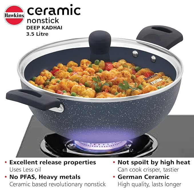 Hawkins Ceramic Nonstick 3.5 litre Deep Kadhai Induction Deep Fry Pan