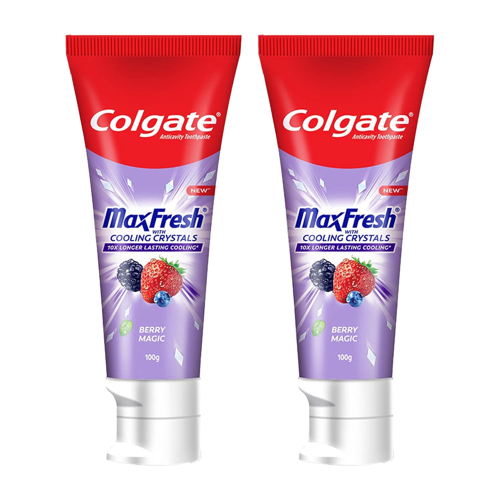 Colgate MaxFresh Berry Magic Fluoride Toothpaste, Berry Flavoured Gel Toothpaste with Ultrafreeze Technology for Intense Freshness, 10x Longer-lasting Cooling 200 gm (Pack of 2 x 100g)