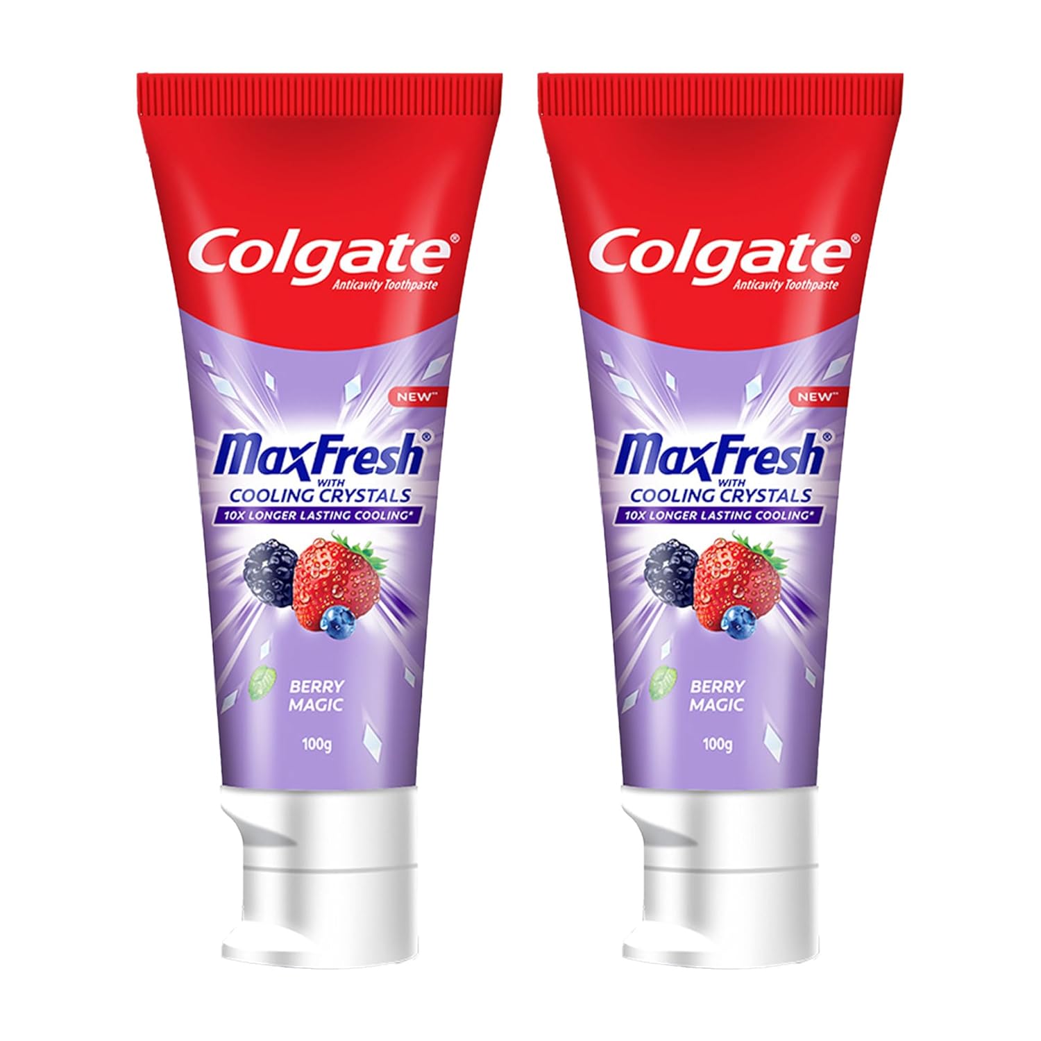 Colgate MaxFresh Berry Magic Fluoride Toothpaste, Berry Flavoured Gel Toothpaste with Ultrafreeze Technology for Intense Freshness, 10x Longer-lasting Cooling 200 gm (Pack of 2 x 100g)