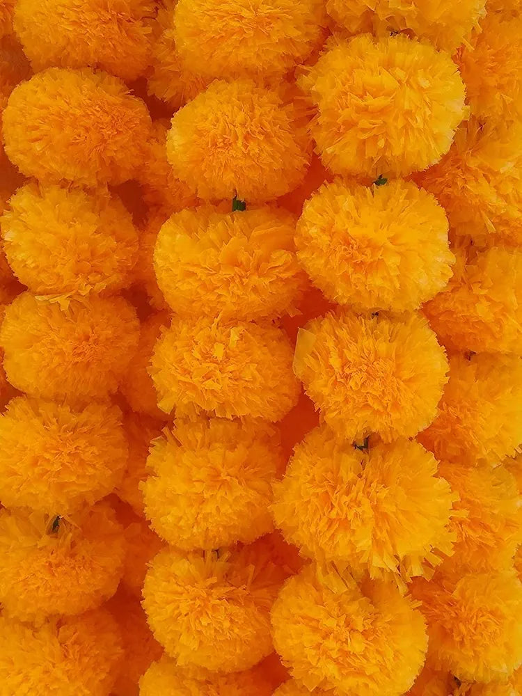 Artificial Marigold Garland Mala Flower Genda Phool Long For Decoration Light Orange 5 Pcs