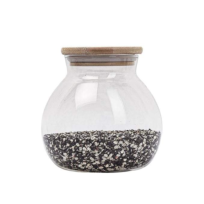 Femora Kitchen Storage Jars Borosilicate Glass With Wooden Lid Air Tight Jar | 1000 Ml | Pack of 1 | Transparent