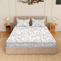 Trance Home Linen Skin Friendly 100% Cotton Printed Fitted Bedsheet for Queen Size Bed with 2 Pillow Cover Premium 180TC Colour Daisy Shower