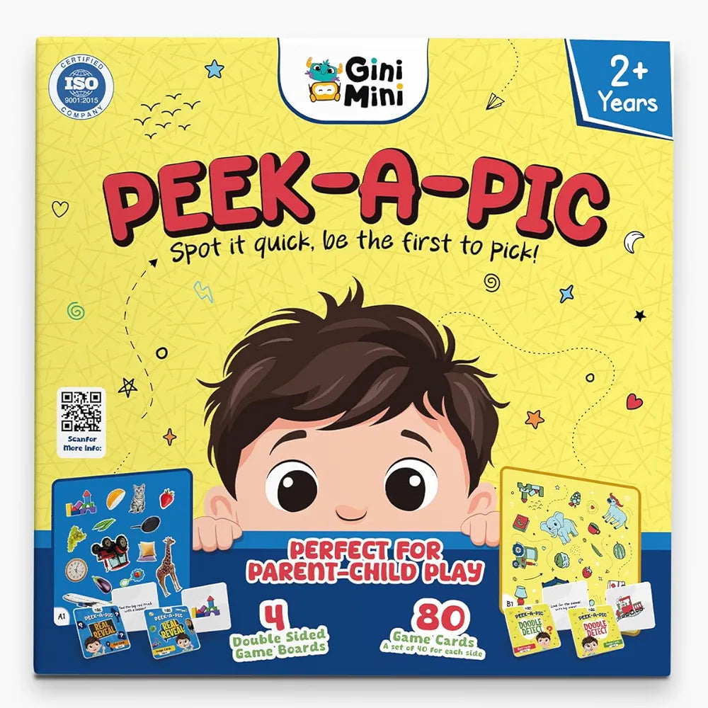 GiniMini Peek-A-Pic 80 Cards Matching Game for Kids 2+ Educational Toy for Memory Focus & Vocabulary Building Preschool Learning Gift