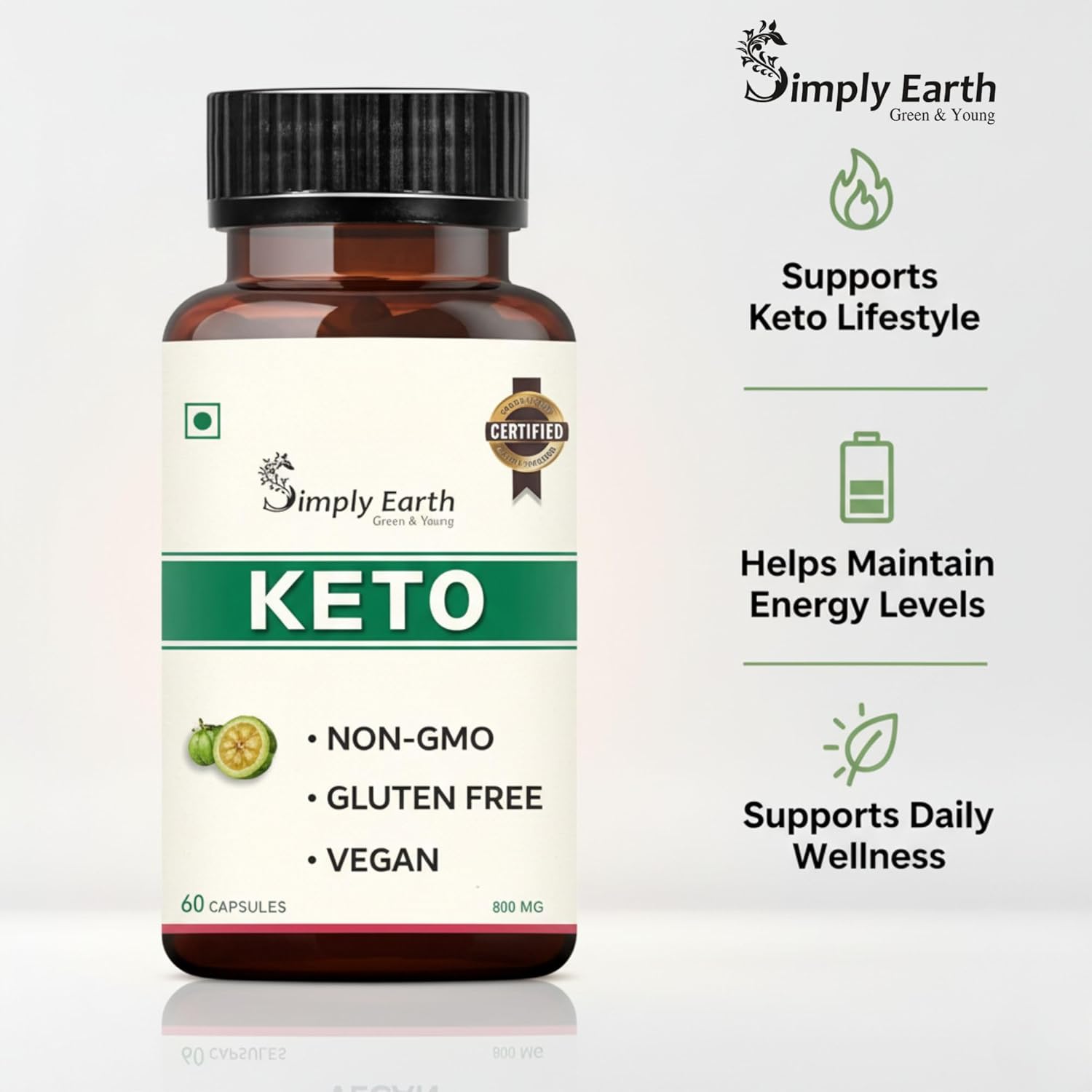 Simply Earth Natural Keto Weight Management Supplement, Belly Fat Burner for Men and Women (Green Coffee + Green Tea + Garcinia Cambogia) - 60 capsules