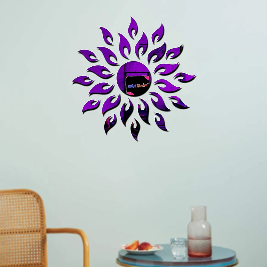 Bikri Kendra Ind Sun Purple with 12 Square Silver Mirror Stickers for Wall