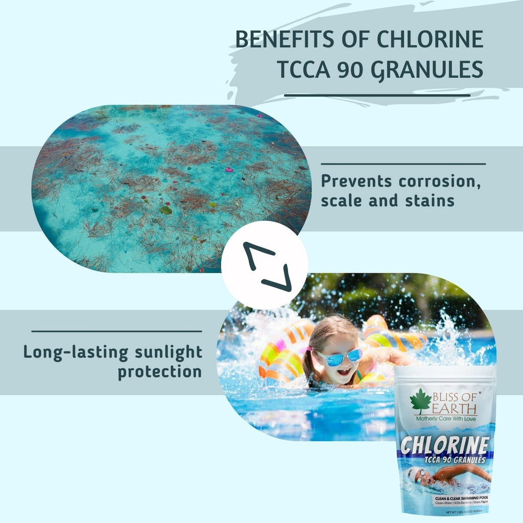 Bliss of Earth Japanese Chlorine Powder for Pool 453g, Clean & Clear Swimming Pool, Kills Bacteria & Stops Algae, Pool Disinfectant Granular Chlorine