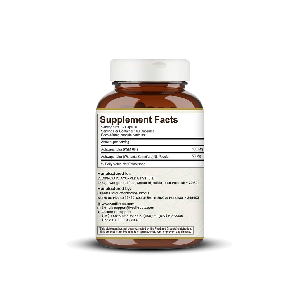 Ashwagandha KSM-66 Capsules-450mg | Lab Tested | Ashvagandha Tablet For Stress, Sleep Management & Anxiety Relief | Rejuvenates Mind & Body | 60 Veg aswagandha Capsules