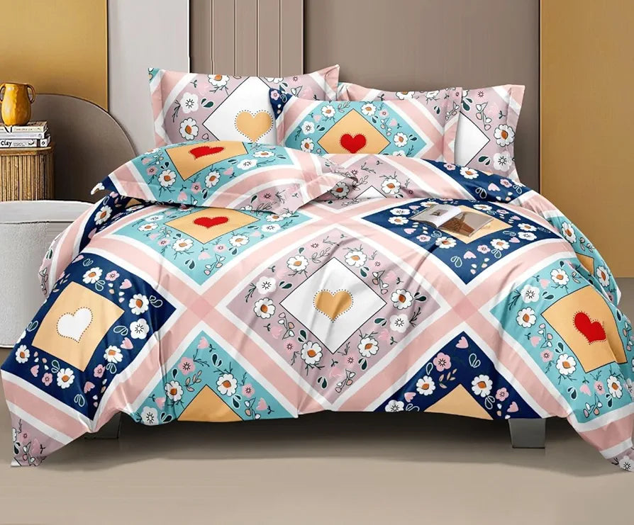 The Home Style 400 TC Cotton Feel Glace Cotton Elastic Fitted All Around Printed King Size Double Bed Bedsheet wih 2 Pillow Cover Rose Gold