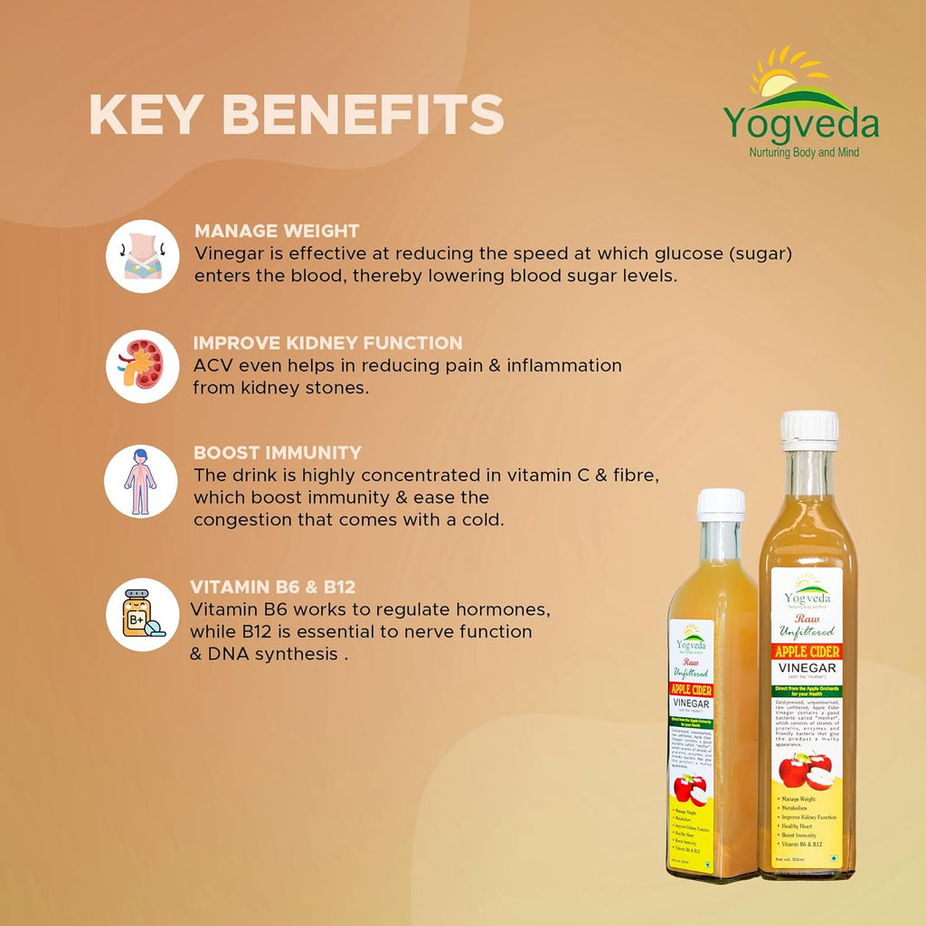 Yogveda Apple Cider Vinegar With Mother of Vinegar Raw Unfiltered - 500 ml