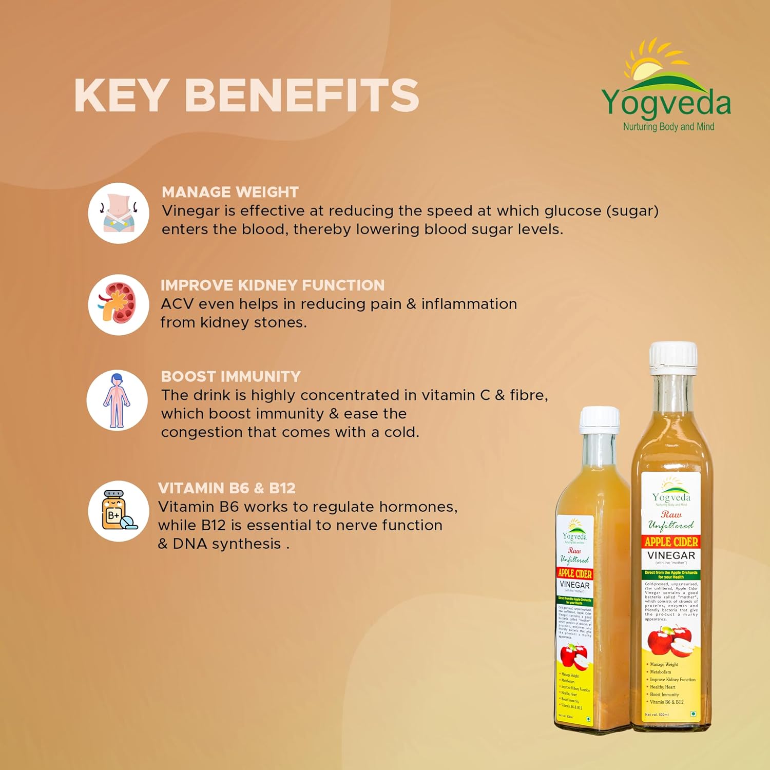 Yogveda Apple Cider Vinegar With Mother of Vinegar Raw Unfiltered - 500 ml