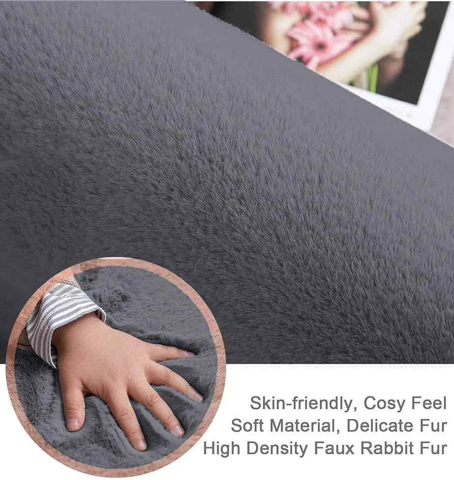 Luxe Home International Ruffle Bath Mat Rabbit Fur 1000 GSM Bathroom Door Rectangular Foot Mats 45X75 CmColour Grey