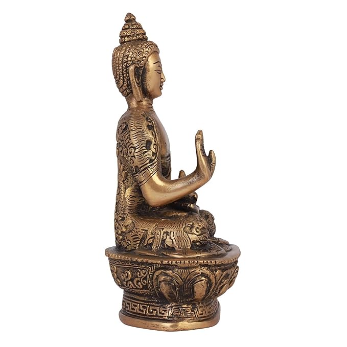 Ecraftindia Meditating Buddha Brass Figurine | Brown and Golden