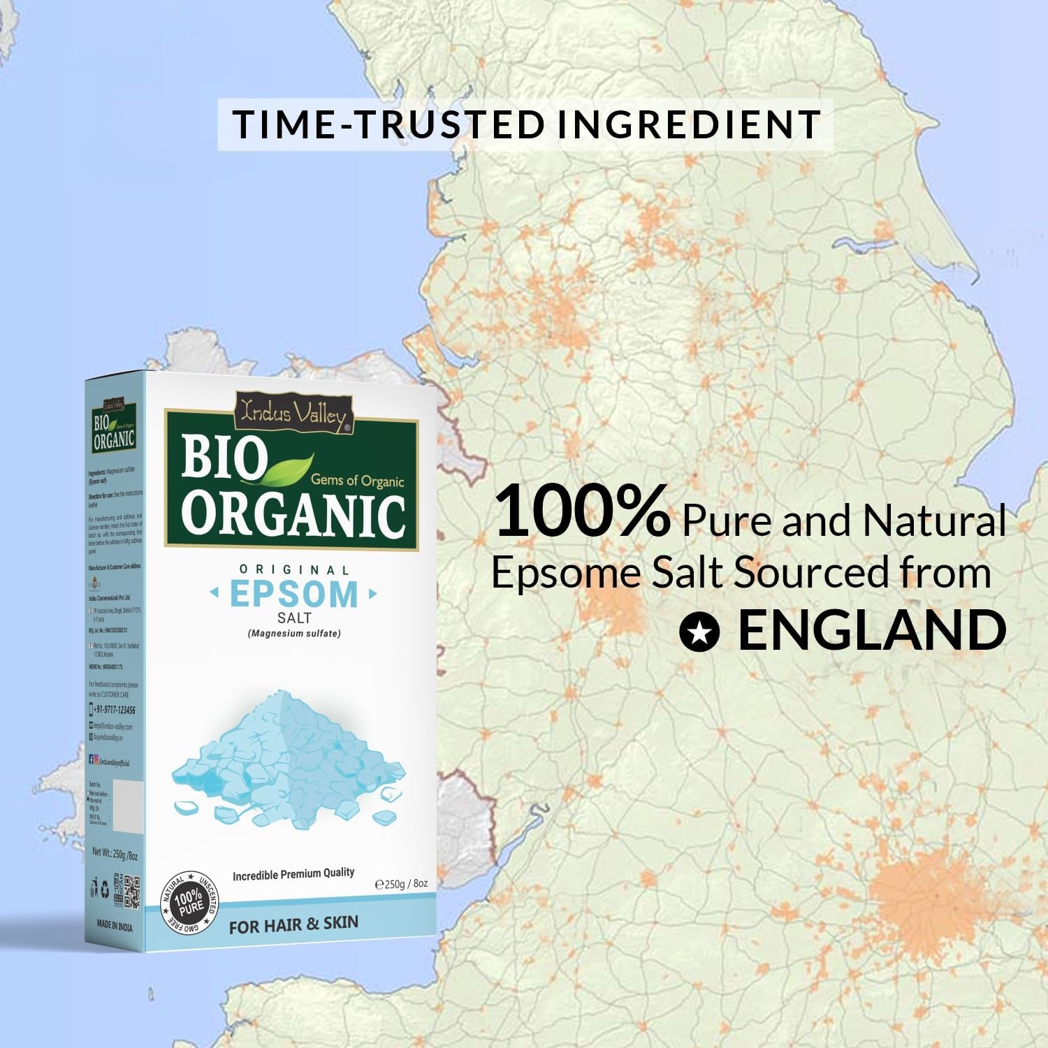 INDUS VALLEY Bio Organic 100% Natural Epsom Bath Salt Crystal And Bath | For Muscle Relief, Relieves Aches & Pain| 250g | Magnesium Sulfate for Relaxing Bath, Foot Soaks & Plant Care