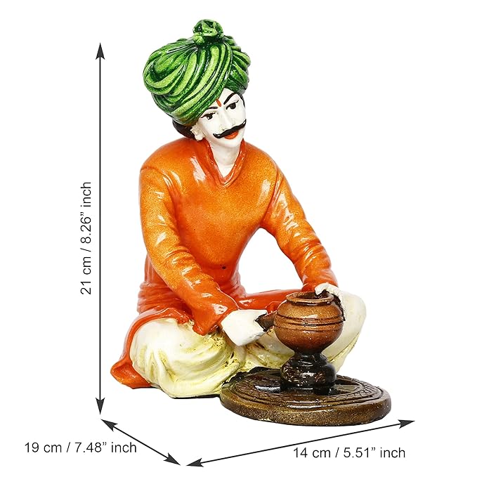 Ecraftindia Colorful Combo of Rajasthani Craftsmen and Lady Making Pots Statue