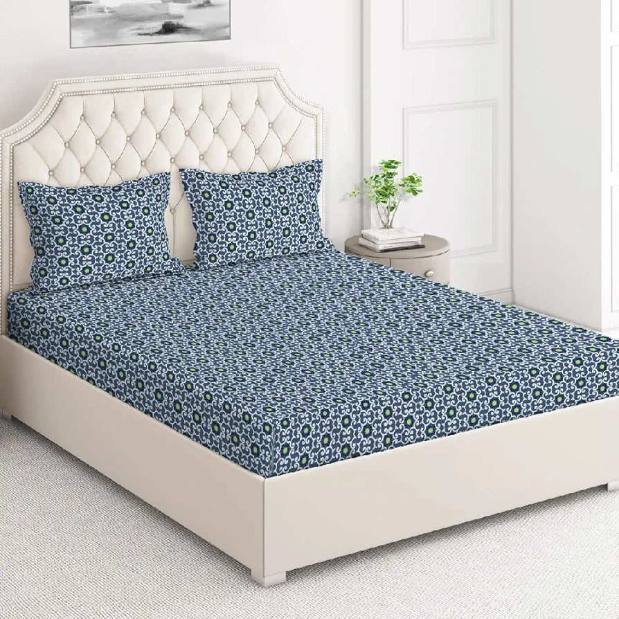 Layers Firenze Cotton Bedsheet Set for All Seasons Lightweight 140 TC Queen Size Dark Blue 1 Color