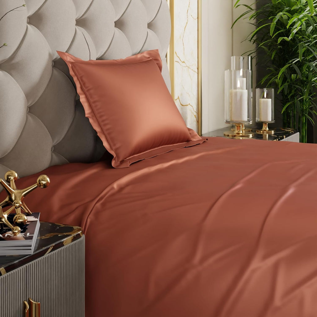 Stoa Paris Satin Bedsheets for Single Bed 300TC Premium Bedsheet with 1 Pillow Cover Colour Melted Caramel