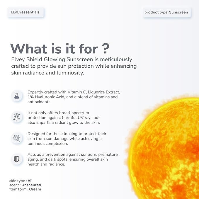 Elvey Shield Glowing Sunscreen SPF 60 PA++++ with Vitamin C - 50 gms