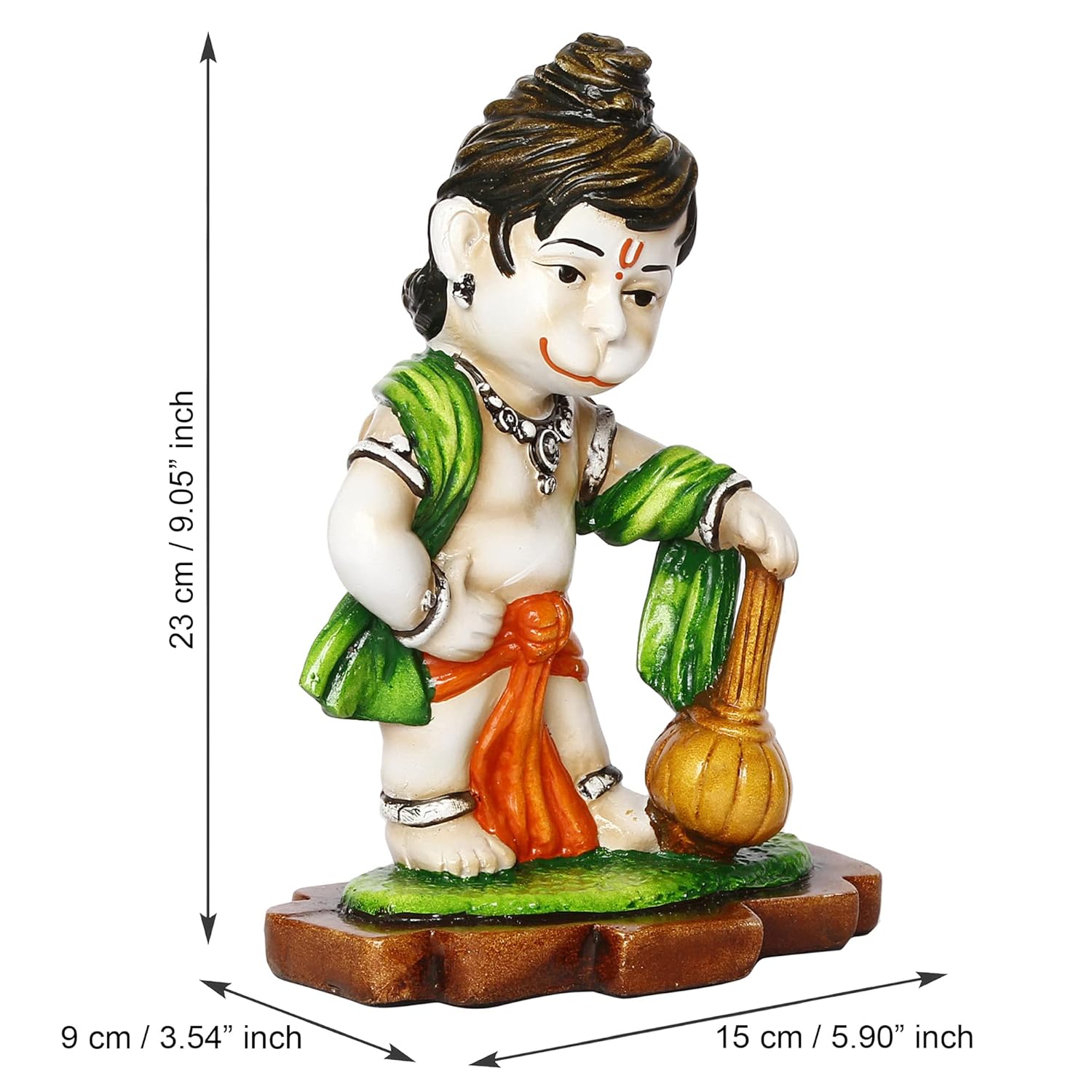 Ecraftindia Colorful Polyresin Standing Lord Hanuman Statue With Mace | Auspicious Religious God Idol