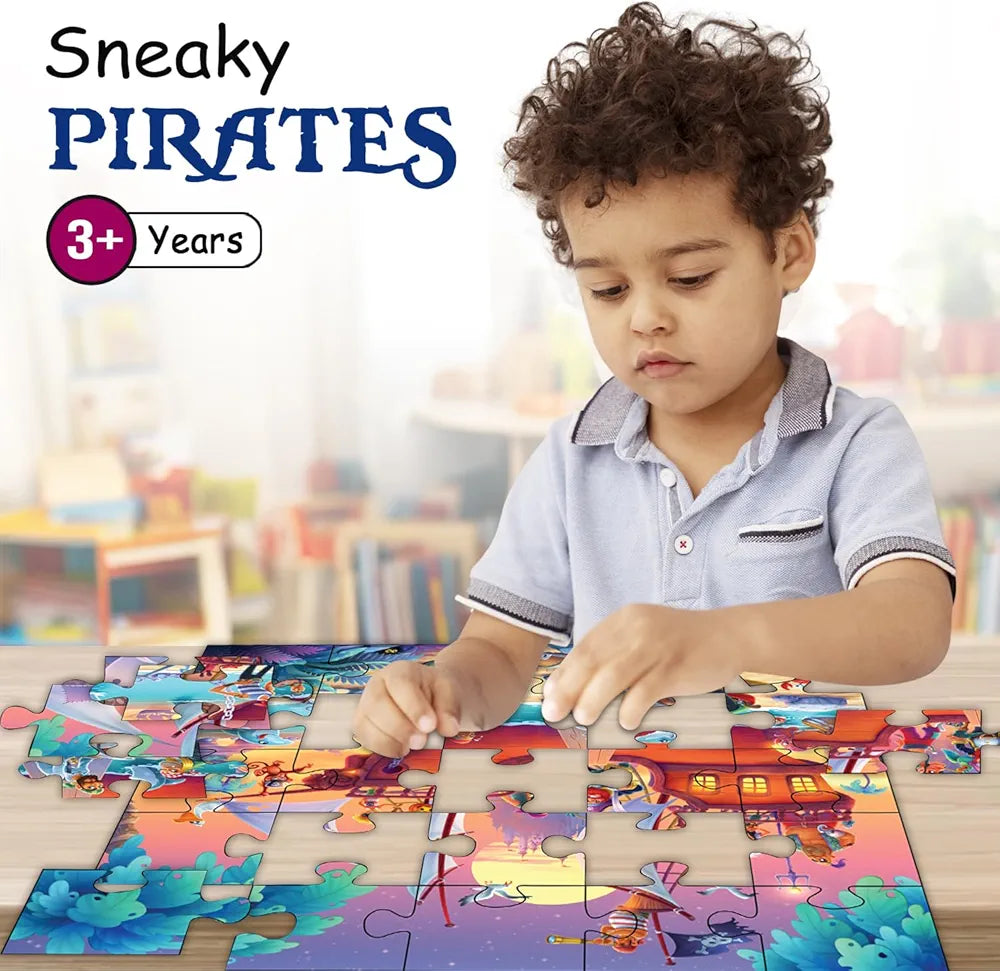Playqid Pirate Ship Jigsaw Puzzle for Kids, 25 Giant Pieces Treasure Hunt Floor Puzzle for Ages 2-4, Educational Toy for Toddlers