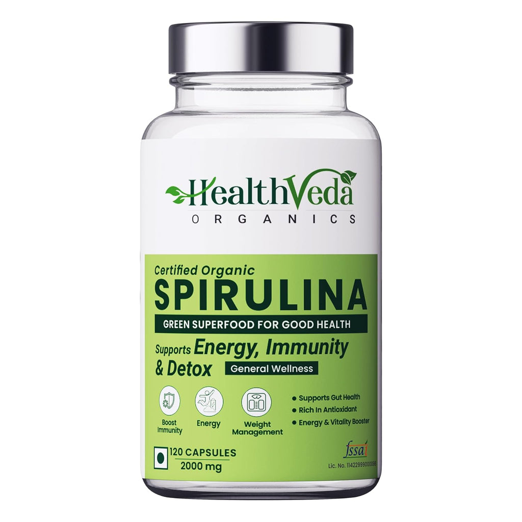 HEALTH VEDA ORGANICS PRIVATE LIMITED Plant Based Spirulina, 2000 mg | 120 Veg Capsules I Supports Weight Management & Boosts Immunity | For both Men & Women