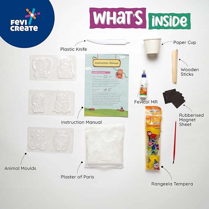 Fevicreate Diy Mould and Paint Jungle Animals Craft Kit Kids Diy Craft 5 Years Diy Craft and Paint Kit