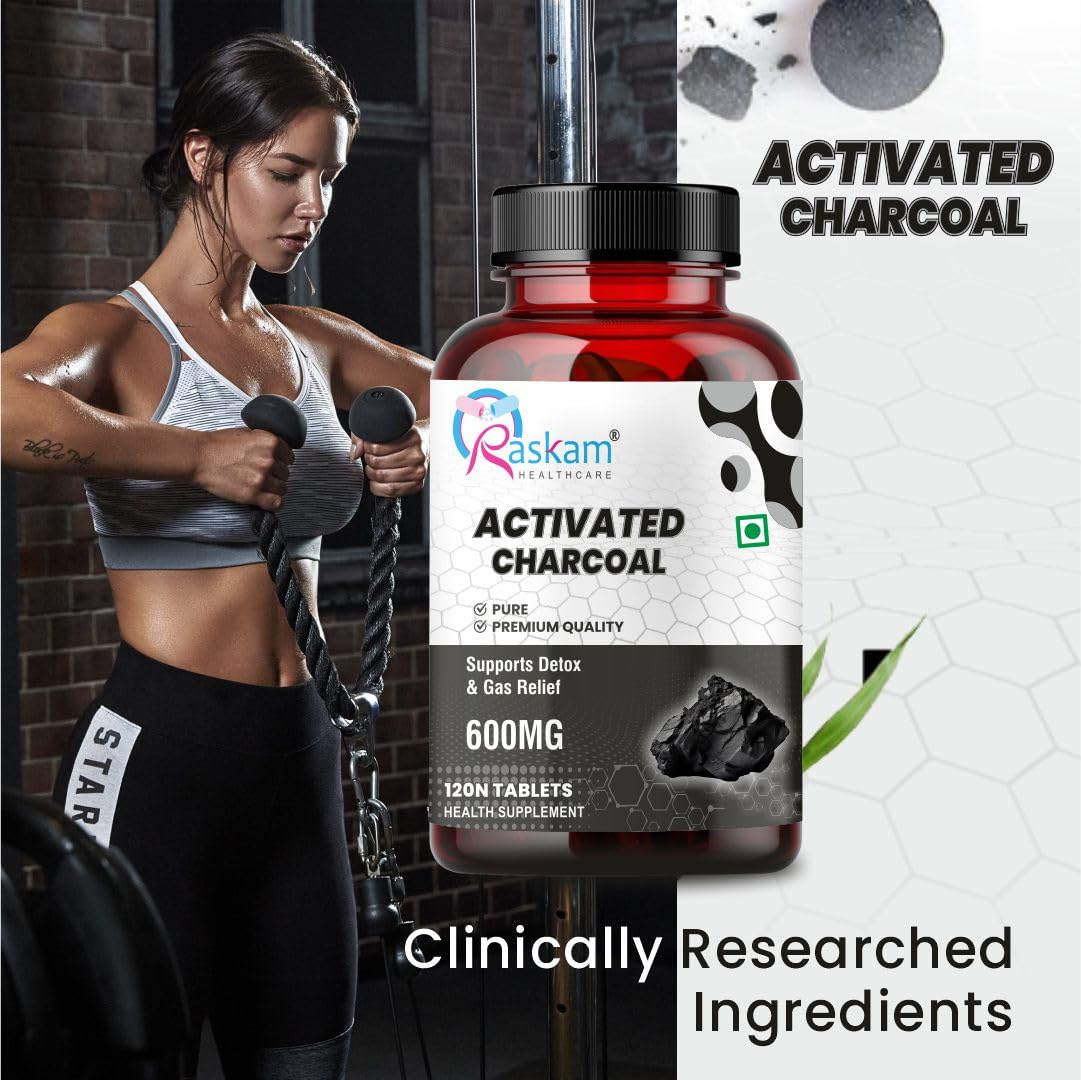 Activated Charcoal 600mg â€“ Natural Detox & Digestive Cleanser | Supports Bloating Relief & Gas | 120 Vegan Tablets