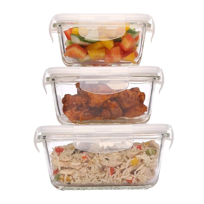 Femora Borosilicate Glass Containers for Kitchen | Storage Box for Kitchen With Air Vent Lid | Set of 3 | 300 Ml, 500 Ml, 800 Ml