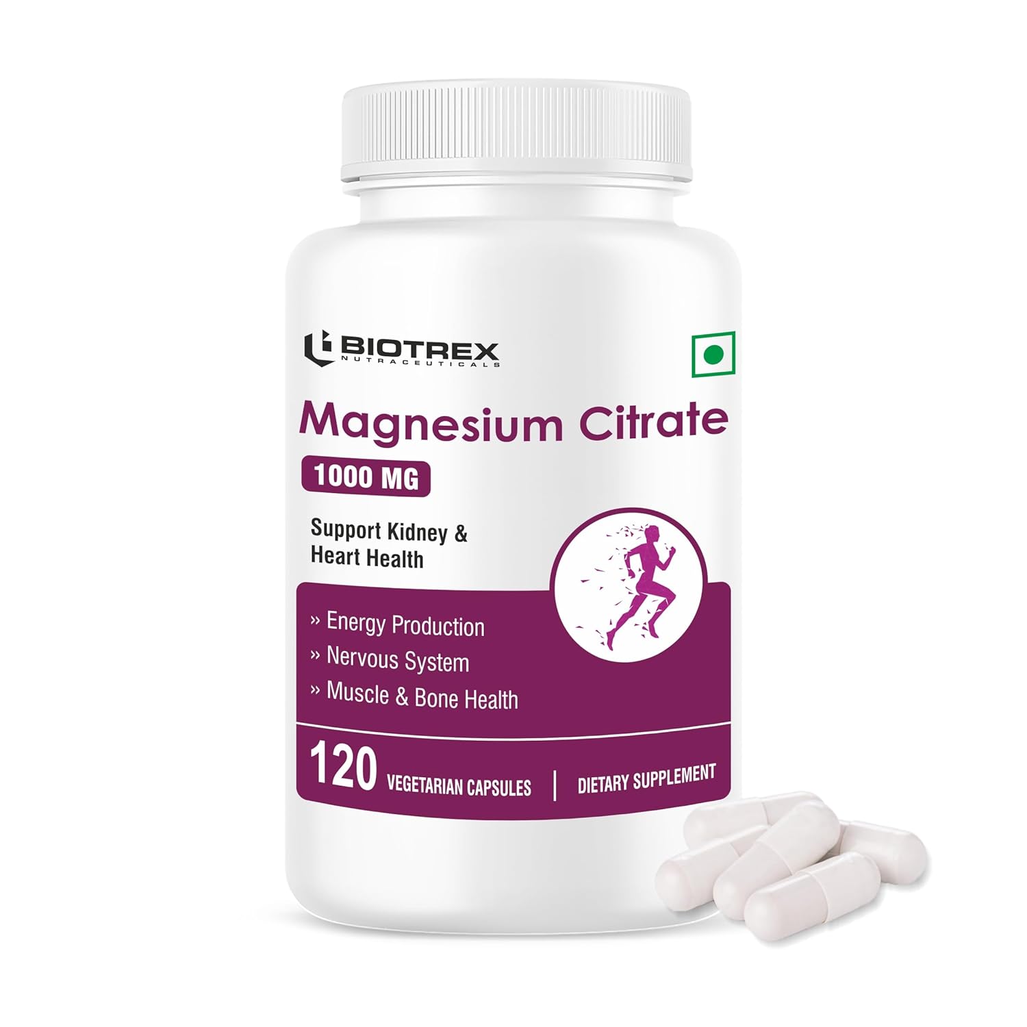 Biotrex Nutraceuticals Magnesium Citrate Supplement, Supports Bone & Sleep Health - 120 Vegetarian Capsules