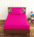 Trance Home Linen 100% Cotton 78x36 inch Single Fitted 200TC Satin Stripe Elastic Fitted Bedsheet with 1 Pillow Covers Colour Dark Pink