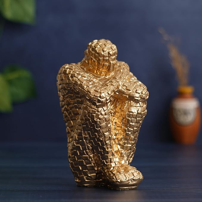 Ecraftindia Golden Polyresin Handcrafted Thinking Man Statue Human Figurine