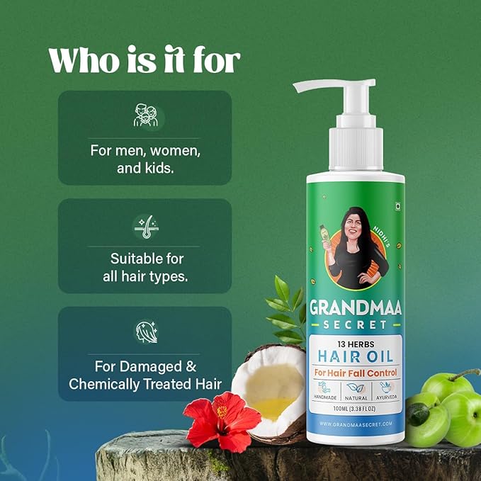 Nidhi's Grandmaa Secret 13 Herbs Hair Oil for Men & Women | Promotes Hair Growth & Reduces Hair Fall - 100 Ml