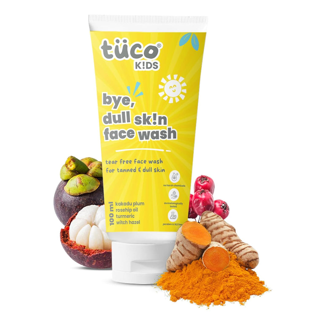 Tuco® Kids Face Wash | Perfect for Dull Skin | Infused with Turmeric, Kakadu Plum, Rosehip Oil, Safflower Oil, Witch Hazel | Ages 2-5, 4-10, 10-15, 5-10 Years | Paraben & Sulphate Free |100 ml (Pack of 1)