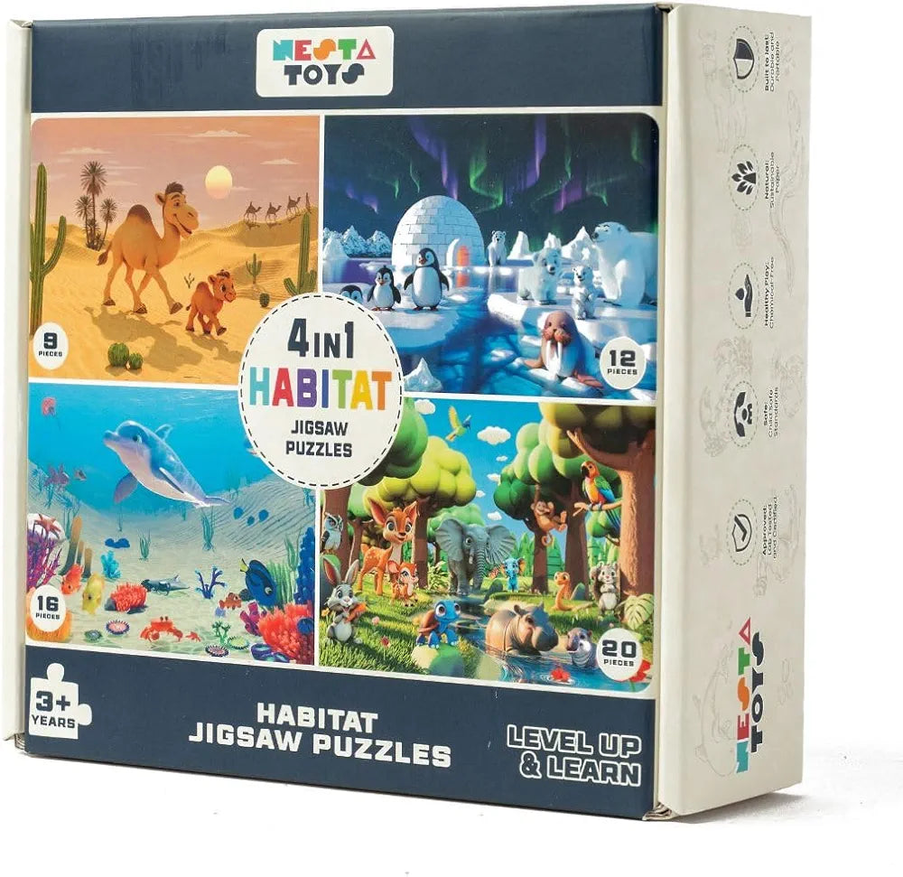 Nesta Toys Floor Puzzle & Game 4 in 1 Jigsaw Puzzle Habitat Educational Toy Gifts for Boys & Girls Ages 2, 3, 4, 5, 6 Years Stem Toys for Kids
