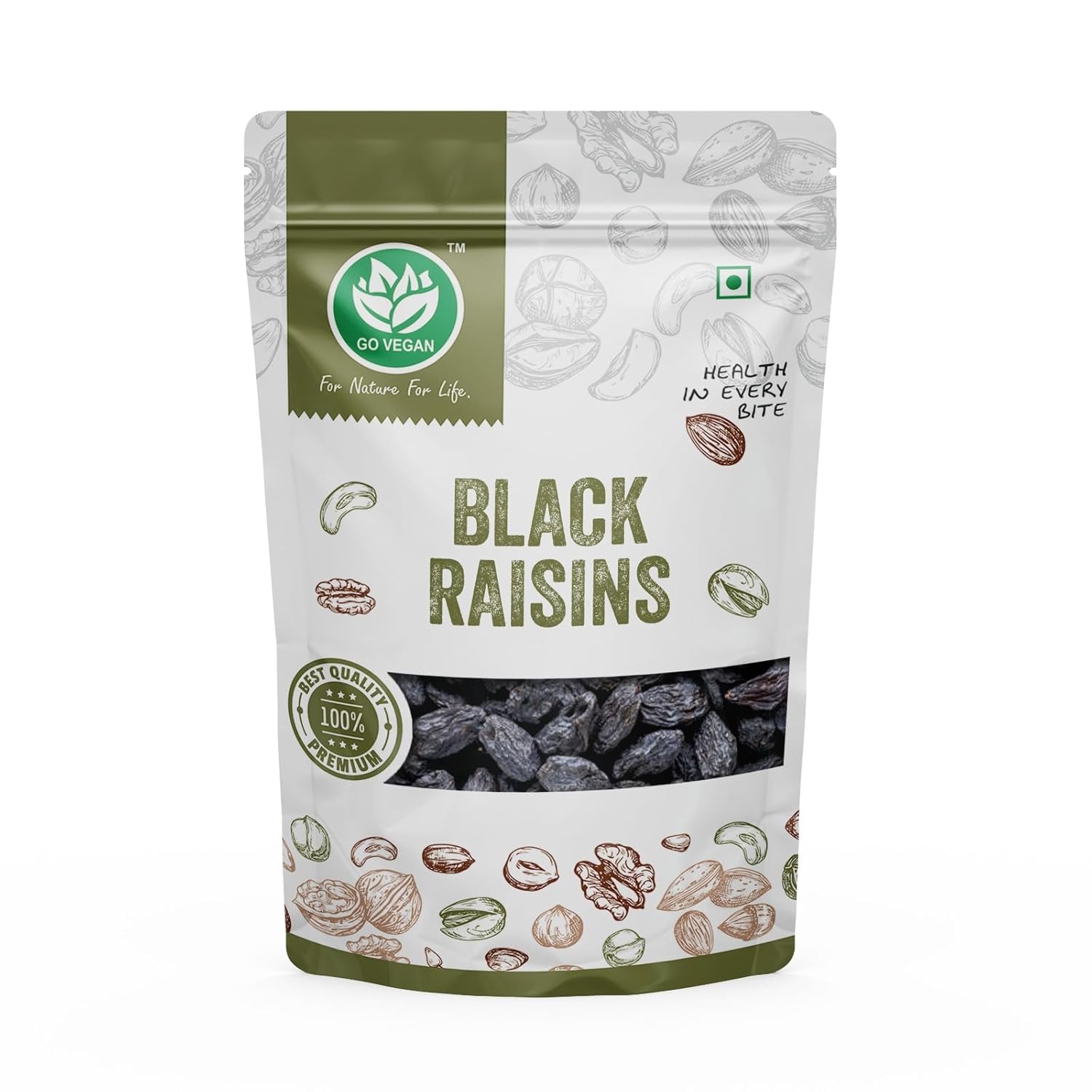 Go Vegan Premium Afghani Black Raisins Seedless | Kali Kishmish/Kismis | Dry Fruits, Healthy Snacks | Rich in Fiber, Potassium & Antioxidants | Tasty & Nutritious