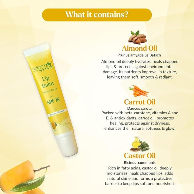 Kulsum's Kaya Kalp Herbals Mango Lip Balm with SPF 15 - 10 gms