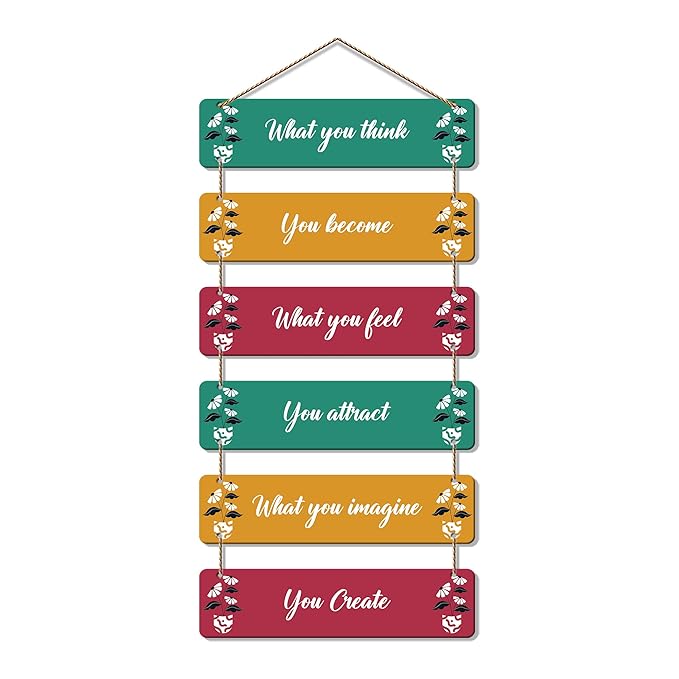 Artvibes Decorative Wall Hanging Wooden Art Decoration Item for Living Room | Quotes Decor Item | Set of 6