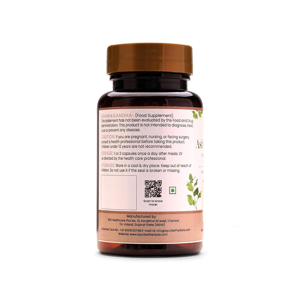 Ayurleaf Herbals Ashwagandha Capsules With Goodness of Natural Extracts of Ashwagandha - 60 Caps